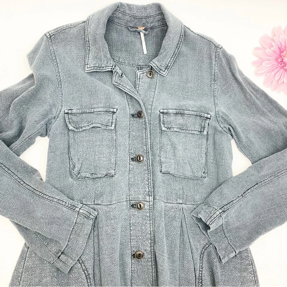 Free People Rainz Linen Blend Longline Maxi Duster Jacket Atlantic Washed Blue - Picture 4 of 12
